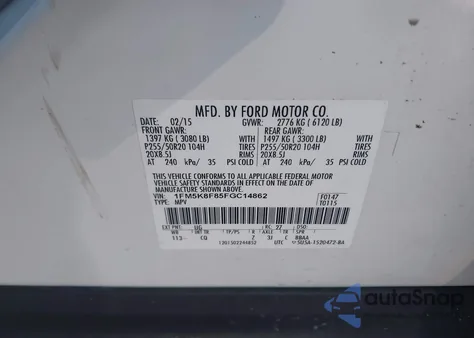 2015 Ford Explorer Limited from USA, damaged, VIN 1FM5K8F85FGC14862